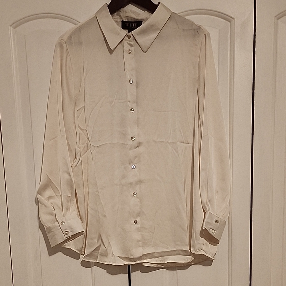 Yves Saint Laurent Cream Button Down Shirt Classic Silhouette